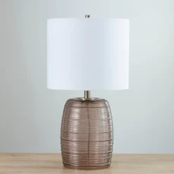 Table Lamps-Kirkland's Home Mauve Ribbed Glass Table Lamp White