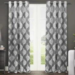 Curtains & Drapes-Kirkland's Home Medallion Curtain Panel Set, 96 In. Gray