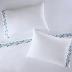 Bed Sheets-Kirkland's Home Medallion Hem Microfiber 4-Pc. Full Sheet Set White/Blue