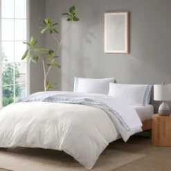 Bed Sheets-Kirkland's Home Medallion Hem Microfiber 4-Pc. King Sheet Set White/Blue