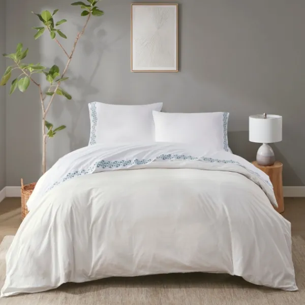 Bed Sheets-Kirkland's Home Medallion Hem Microfiber 4-Pc. King Sheet Set White/Blue