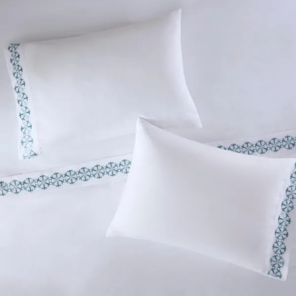 Bed Sheets-Kirkland's Home Medallion Hem Microfiber 4-Pc. King Sheet Set White/Blue