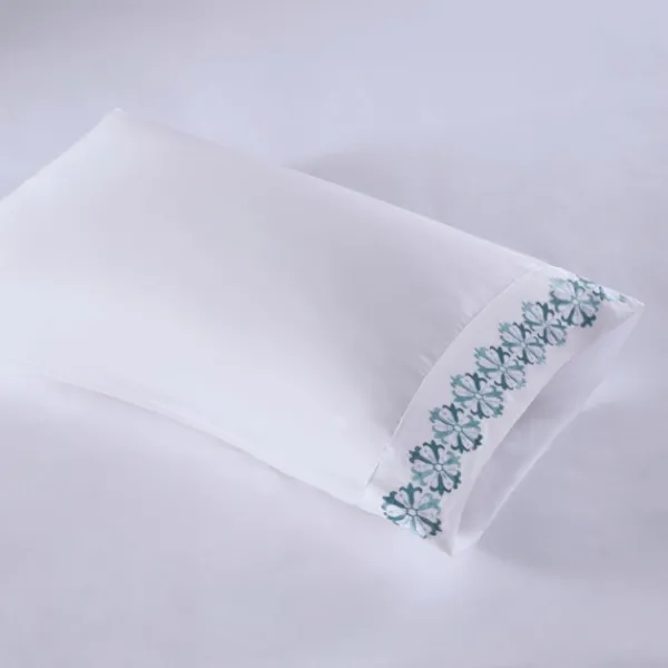 Bed Sheets-Kirkland's Home Medallion Hem Microfiber 4-Pc. Queen Sheet Set White/Blue