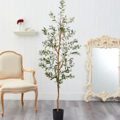 Trees & Topiaries-Kirkland's Home Mediterranean Olive Tree In Black Planter, 70 In.