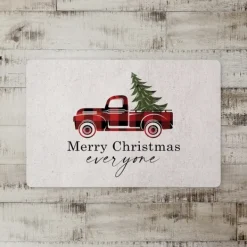 Kitchen & Floor Mats-Kirkland's Home Merry Christmas Plaid Truck And Tree Floor Mat Tan/Red/Black