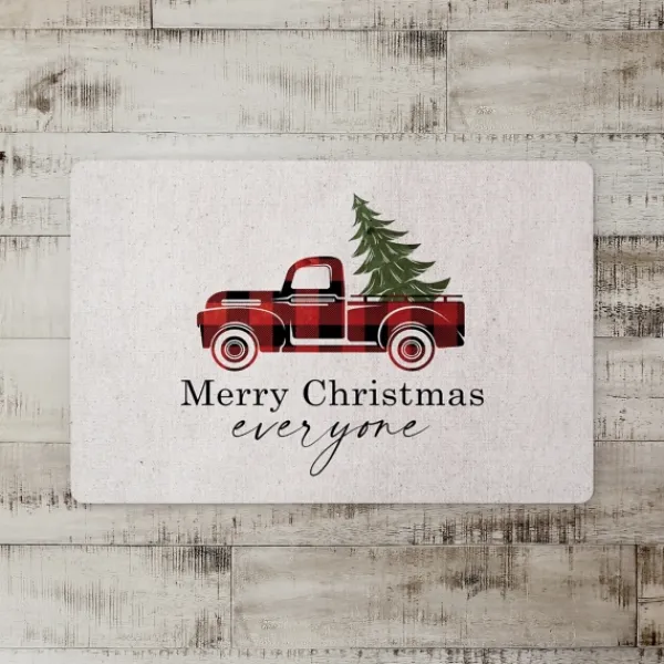 Kitchen & Floor Mats-Kirkland's Home Merry Christmas Plaid Truck And Tree Floor Mat Tan/Red/Black