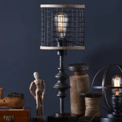 Table Lamps-Kirkland's Home Metal And Burlap Edison Lamp Brown