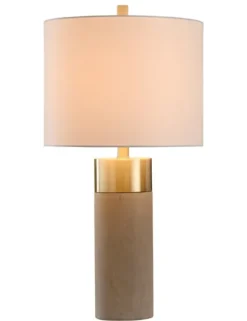 Table Lamps-Kirkland's Home Metal And Concrete Cylindrical Table Lamp Gray/Gold
