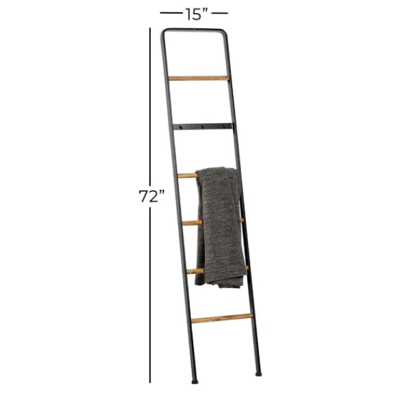 Decorative Accents-Kirkland's Home Metal And Fir Wood Leaning Ladder With Hooks Black/Brown