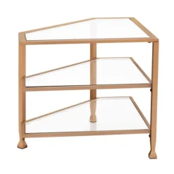 Tv Stands & Media Consoles-Kirkland's Home Metal And Glass Corner Tv Stand Gold