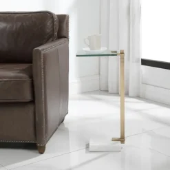 Accent & End Tables-Kirkland's Home Metal And Glass Top Accent Table Gold