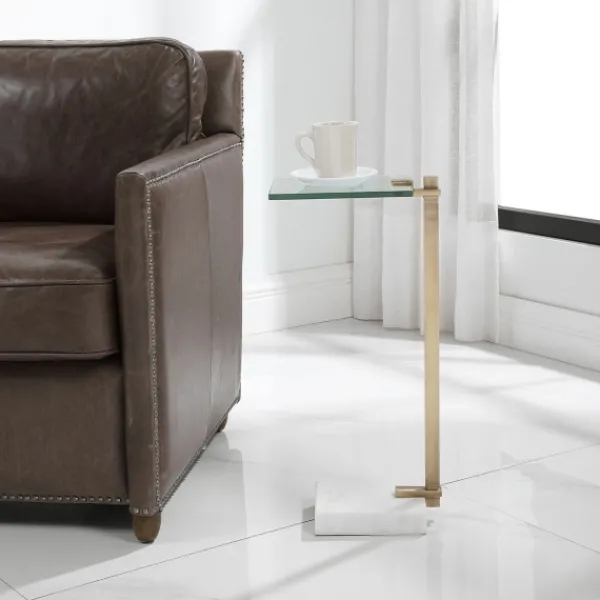 Accent & End Tables-Kirkland's Home Metal And Glass Top Accent Table Gold