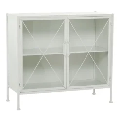 Cabinets & Sideboards-Kirkland's Home Metal And Glass X-Door Cabinet White