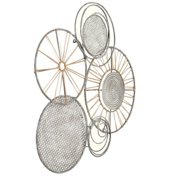 Wall Plaques-Kirkland's Home Metal And Rattan Cord Discs Wall Sculpture Gray