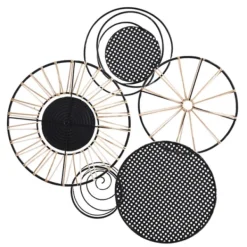 Wall Plaques-Kirkland's Home Metal And Rattan Cord Discs Wall Sculpture Gray