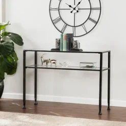 Console Tables-Kirkland's Home Metal And Tempered Glass Console Table Black