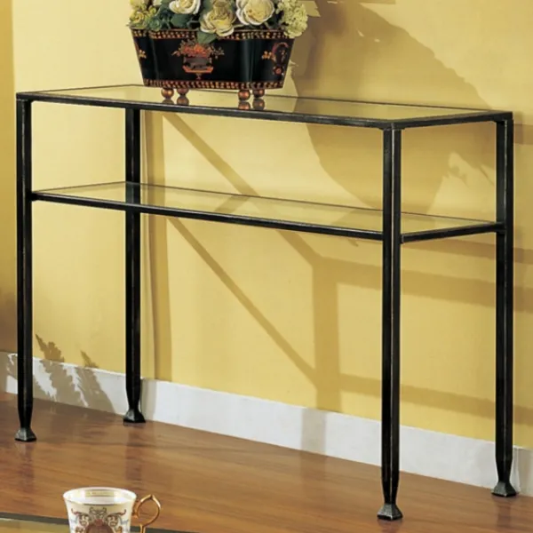 Console Tables-Kirkland's Home Metal And Tempered Glass Console Table Black