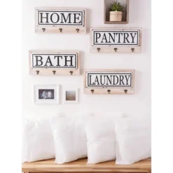 Hooks-Kirkland's Home Metal And Wood Bath Sign With Hooks