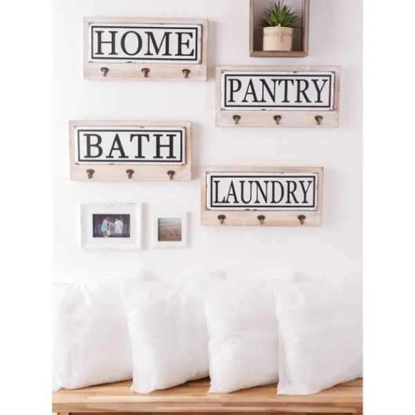 Hooks-Kirkland's Home Metal And Wood Bath Sign With Hooks
