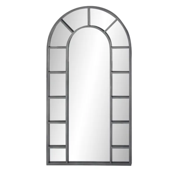 Decorative Mirrors-Kirkland's Home Metal Arch Frame Grid Overlay Mirror Black