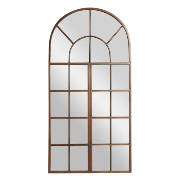 Decorative Mirrors-Kirkland's Home Metal Arch Frame Windowpane Wall Mirror Brown