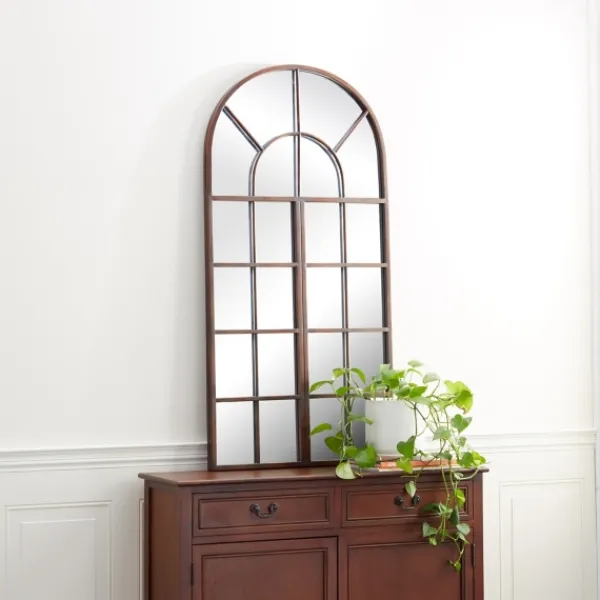Decorative Mirrors-Kirkland's Home Metal Arch Frame Windowpane Wall Mirror Brown