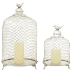 Lanterns-Kirkland's Home Metal Bird Cage Cloche Lanterns, Set Of 2 Silver