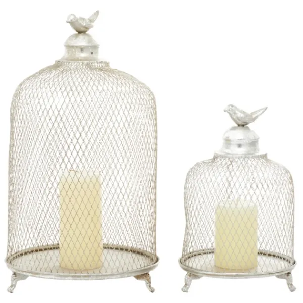 Lanterns-Kirkland's Home Metal Bird Cage Cloche Lanterns, Set Of 2 Silver