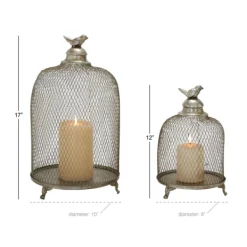 Lanterns-Kirkland's Home Metal Bird Cage Cloche Lanterns, Set Of 2 Silver