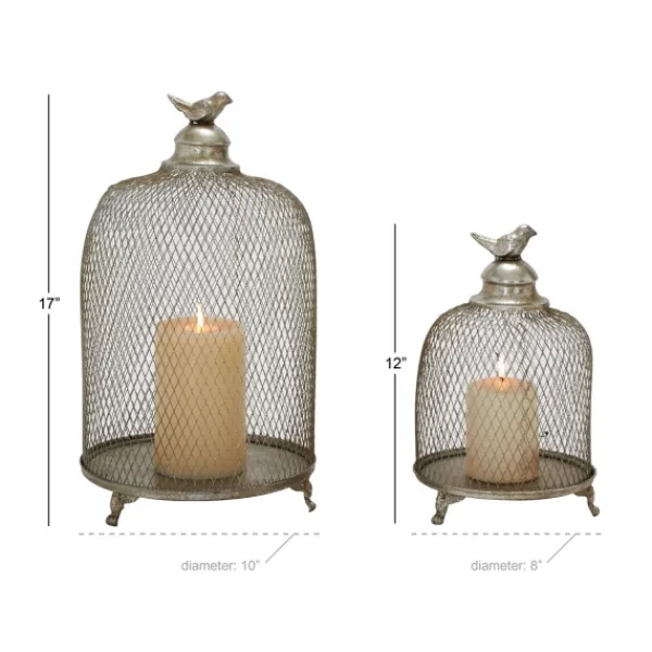 Lanterns-Kirkland's Home Metal Bird Cage Cloche Lanterns, Set Of 2 Silver