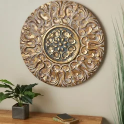 Wall Plaques-Kirkland's Home Metal Carved Floral Wall Sculpture Gold