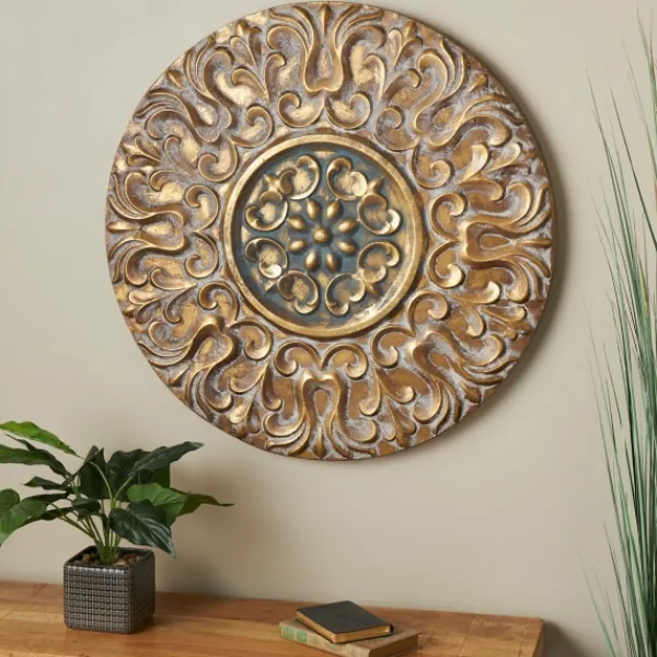 Wall Plaques-Kirkland's Home Metal Carved Floral Wall Sculpture Gold