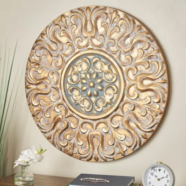Wall Plaques-Kirkland's Home Metal Carved Floral Wall Sculpture Gold