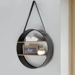 Shelves-Kirkland's Home Metal Circle Wall Shelf With Leather Strap