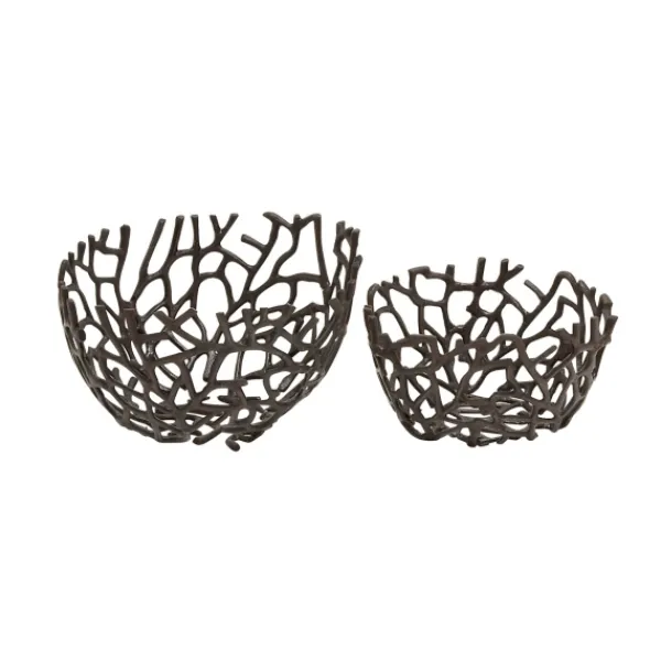 Decorative Bowls & Jars-Kirkland's Home Metal Coral Frame Bowls, Set Of 2 Black