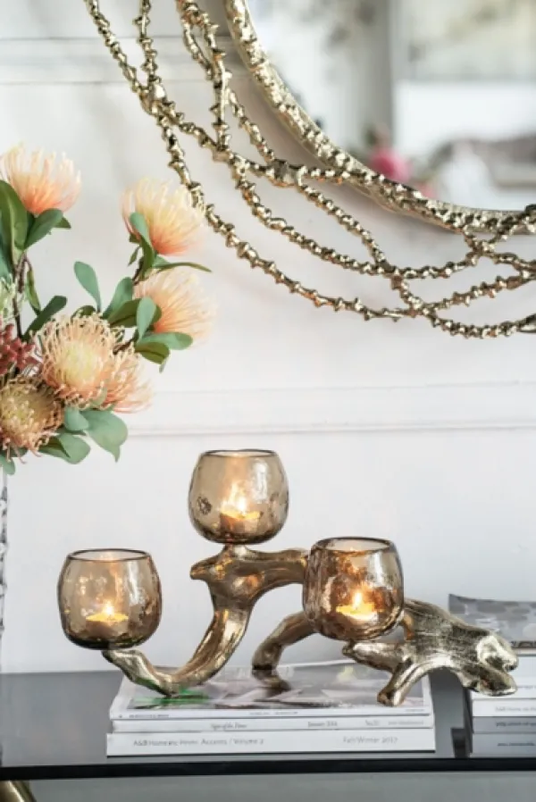Candle Holders-Kirkland's Home Metal Driftwood Votive Candle Holder Gold