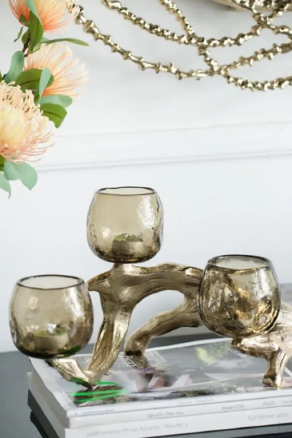 Candle Holders-Kirkland's Home Metal Driftwood Votive Candle Holder Gold