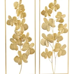 Wall Plaques-Kirkland's Home Metal Floral Wall Plaques, Set Of 2 Gold