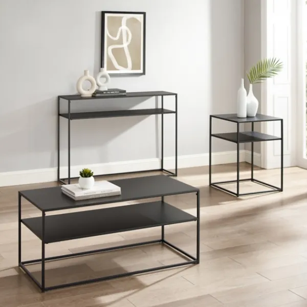 Coffee Tables-Kirkland's Home Metal Frame 3-Pc. Table Set Black