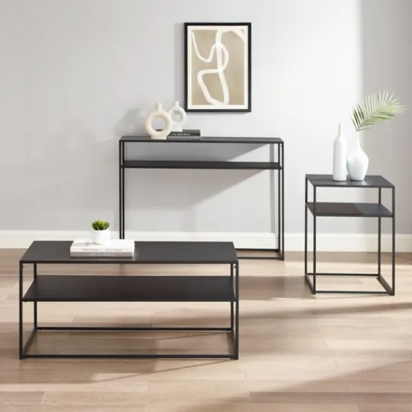 Coffee Tables-Kirkland's Home Metal Frame 3-Pc. Table Set Black