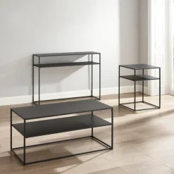 Coffee Tables-Kirkland's Home Metal Frame 3-Pc. Table Set Black