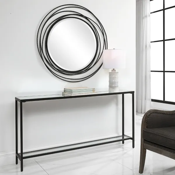 Console Tables-Kirkland's Home Metal Glass Top Console Table Black