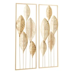Wall Plaques-Kirkland's Home Metal Leaves Wall Plaques, Set Of 2 Gold