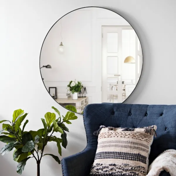 Decorative Mirrors-Kirkland's Home Metal Linear Round Mirror Black