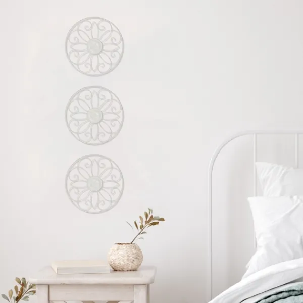 Wall Plaques-Kirkland's Home Metal Medallion Wall Plaques, Set Of 3 White