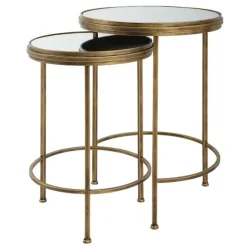 Accent & End Tables-Kirkland's Home Metal Mirror Top 2-Pc. Nesting Side Table Set Gold