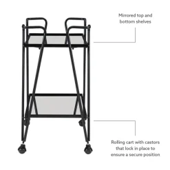 Kitchen Islands & Bar Carts-Kirkland's Home Metal Mirrored Shelves Bar Cart Black