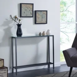 Console Tables-Kirkland's Home Metal Mirrored Top Slim Console Table Gray