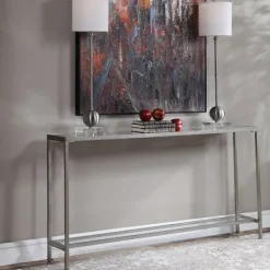 Console Tables-Kirkland's Home Metal Mirrored Top Slim Console Table Silver