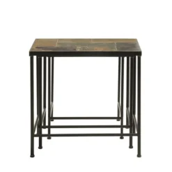 Accent & End Tables-Kirkland's Home Metal Nesting Slate Top Accent Tables, Set Of 3 Black